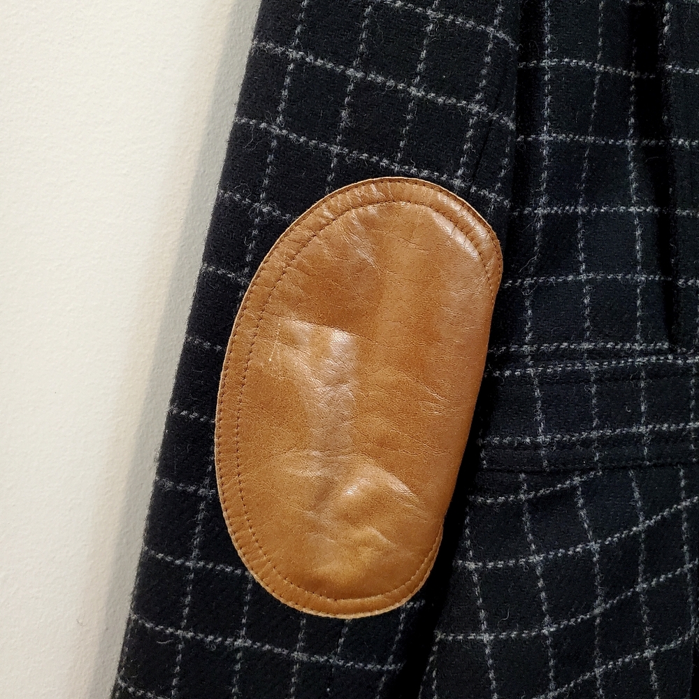 Smythe - Riding Jacket Wool Windowpane Pattern w/ Leather Elbow Patches - Size 4 - Picture 7 of 11